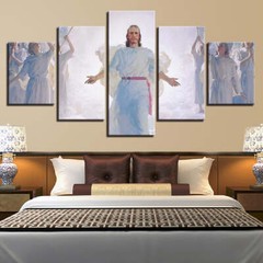 Jesus Christ In Cloud With Angels & Wings Christian Framed 5 Piece Canvas Wall A