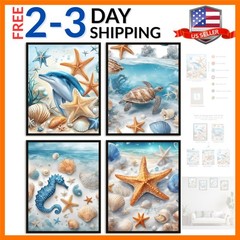Ocean Animal Seahorse Sea Turtle Starfish Dolphin Seashell Wall Art Poster Se…