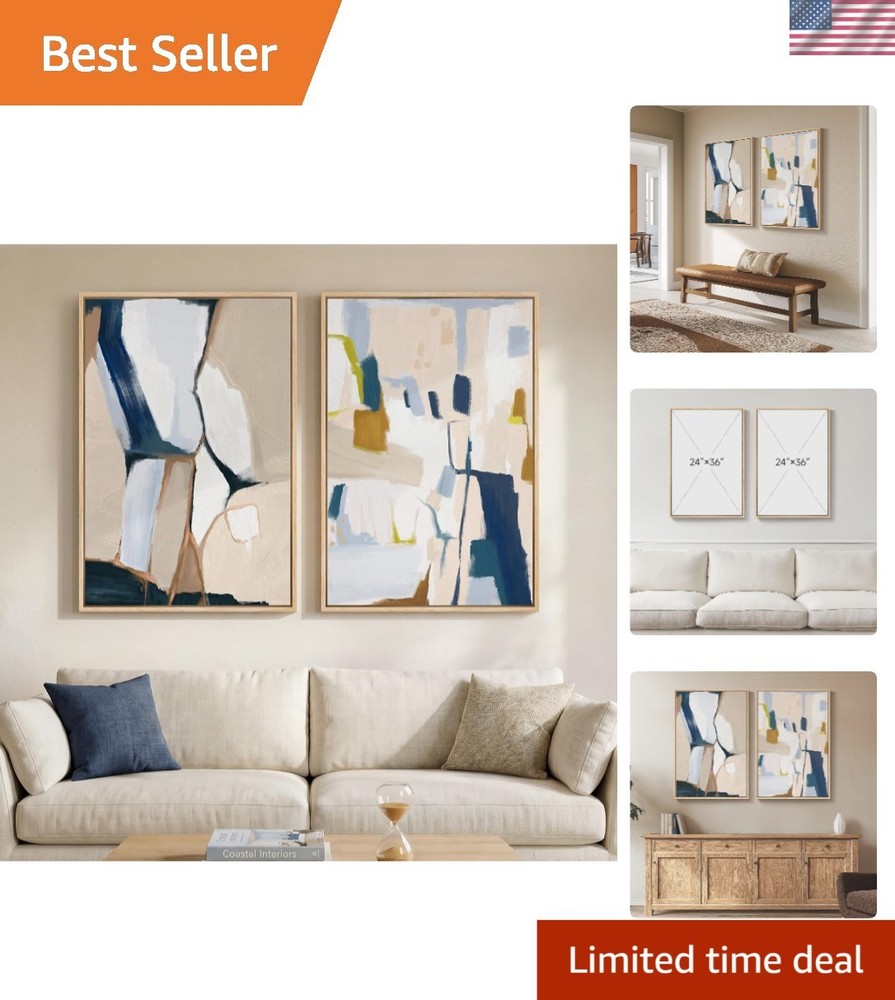 Contemporary 24×36″ Framed Neutral Abstract Art – Perfect for Stylish Interiors