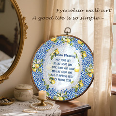 Italian Blessing Lemon Round Wall Art Decor, Rustic Mediterranean Lemon Hangi…
