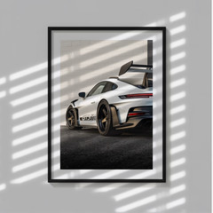 Porsche 911 GT3 RS Poster White Race Car Automotive Wall Art Print