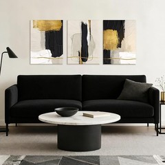 3 Pcs Black White and Gold Abstract Wall Art Modern Textured Framed Canvas Pr…