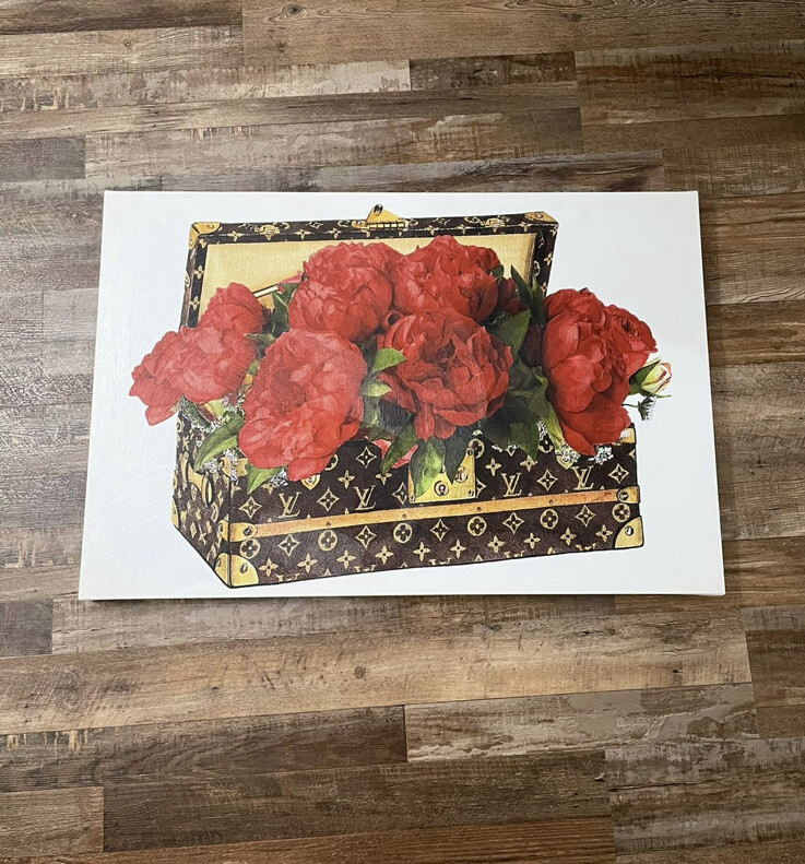 Oliver Gal Louis Vuitton LV Trunk Red Flowers Canvas Wall Art 36L X 24W