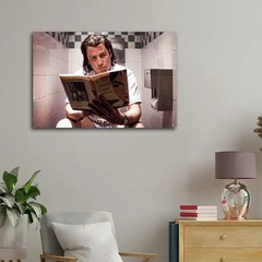 Funny Bathroom Man on Toilet Reading Newspaper Wall Art, Canvas Poster Decor
