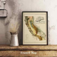 California Map, California 2D Relief Map, California Vintage Map – 2D Flat Print