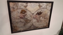 18th Century Mirrored Glass Map «MAPPA TOTIUS MUNDI». FRAMED / Distressed Wood.