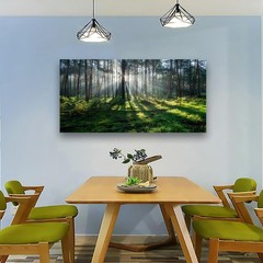 Wall Art Sunlight Green Forest Scenery Canvas Painting Prints,DIY Framed 24″x48″