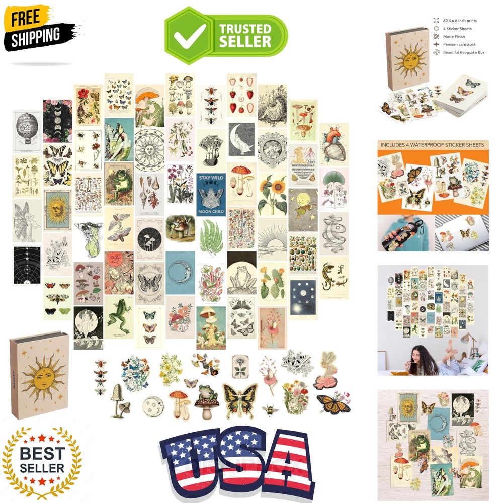 Vintage Wall Collage Kit Aesthetic Pictures 60 Set 4×6 inch, Cottagecore Room…