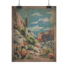 CACTUS FLOWER Wall Art, Retro Western Botanical Decor, Desert Sky Floral Poster