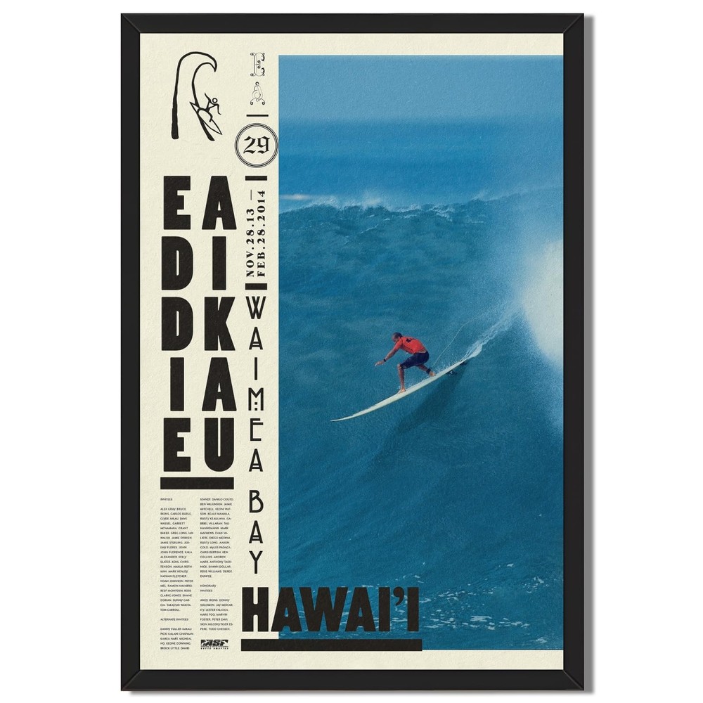 Black Framed Vintage Surfing Wall Art Retro Hawaii Surf Poster Pro Contest Bi…