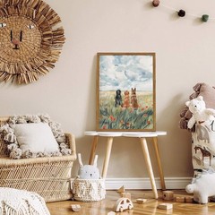 Framed Dog Canvas Wall Art, Cute Three Dogs in Flower Field Pictures Wall Dec…