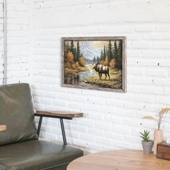 Wildlife Painting Framed Wall Art: Majestic Moose in Forest Picture Rustic Wi…