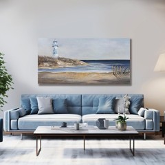 Yuaxker Ocean Wall Art Blue and Gold Modern Wall Decor Ocean Beach and Beacon…
