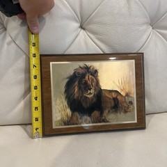 Rare Vintage Metallic Foil Lithograph Majestic Male Lion Wildlife Framed Decor