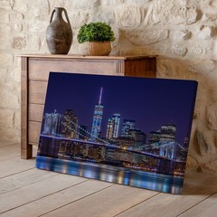New York City Night Skyline Canvas Wall Art Brooklyn Bridge Urban City Print