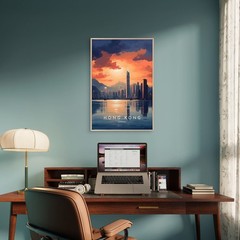 Hong Kong Cityscape at Sunset Painting Travel Poster Choose Your Size