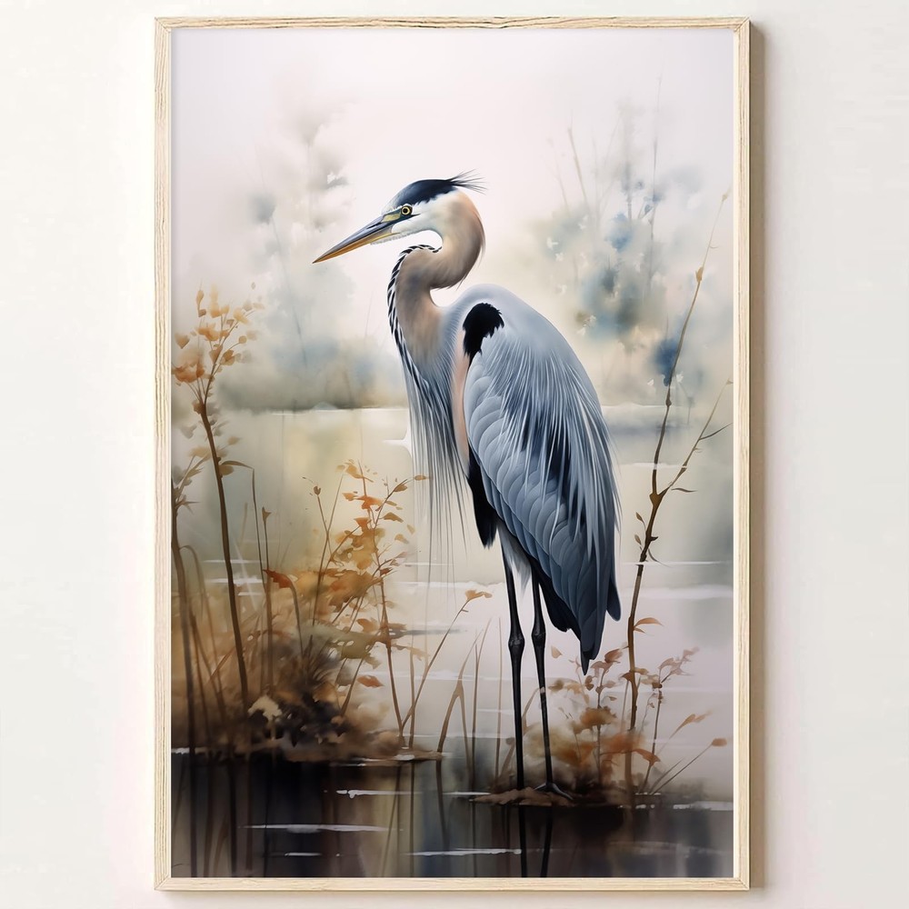 Great Blue Heron Canvas Wall Art Wild Bird Pictures 16″L x 24″W, A-No Frame