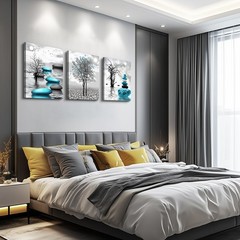 Abstract Wall Art for Living Room，3 Piece Modern Canvas Artworks Stones in Th…