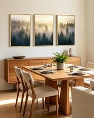 Misty Nordic Forests Framed Wall Art 16x24in Nature Fog Pine Tree Morden Pain…