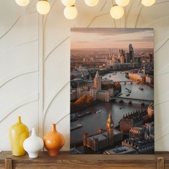 London Cityscape Canvas Wall Art With Big Ben And River Thames Sunset View Home