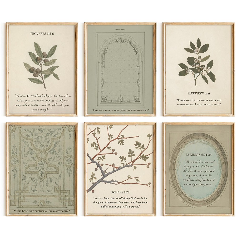 Sage Green Christian Wall Art Posters Vintage Bible Verse Canvas Wall Decor S…