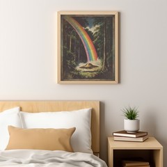 Vintage UFO RAINBOW Wall Art, Alien Pot of Gold Decor, Sci-fi Gay Pride Poster
