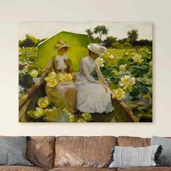 Lotus Lilies by Charles Courtney Curran Green Landscape Canvas Wall Art Print