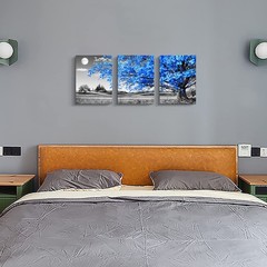 Wall Art For Living Room black and white Blue tree moon Canvas Wall Decor for Ho