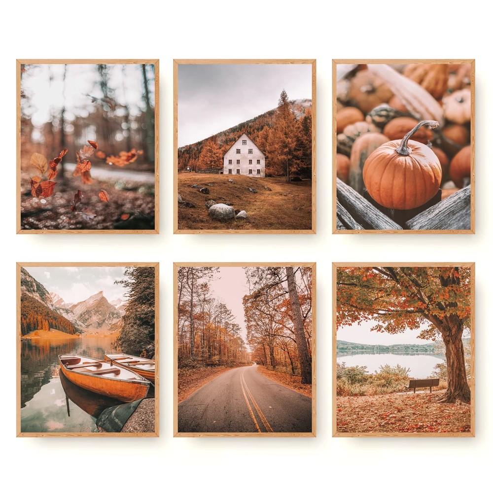 Roslynity Fall Nature Wall Art Prints Set of 6 8″x10″ UNFRAMED, Autumn