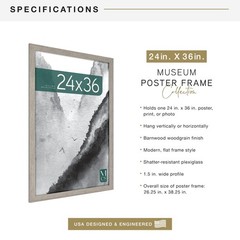 Poster Frame 24×36 Barnwood Vertical Horizontal Wall Hanging MCS Museum Large
