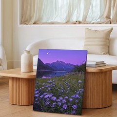 Purple Wildflowers Lake Mountain Moon Canvas Wall Art Nature Landscape Home
