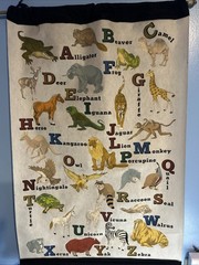 Vintage Classroom Animal Alphabet Banner with Brass Rods On Top & Bottom 40”x26”