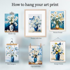 LIIGEMI Flower Wall Art Print -Daisy Oil Painting 8×11 Inches, Blue