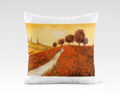 Canvas art print giclée poster pillow. Tuscany Landscape with poppy field
