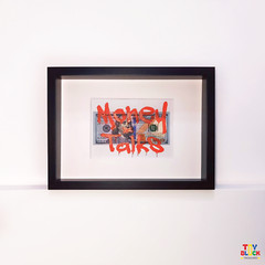 Office Money 3D Wall Art, Shadow Box Frame with Hand-Painted Graffiti & Minifig