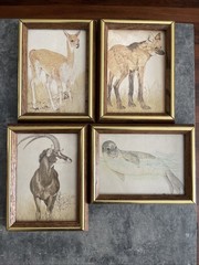 Set of 4 LK Powell Wildlife Prints Framed Rustic Cabin Wall Art Vintage Decor