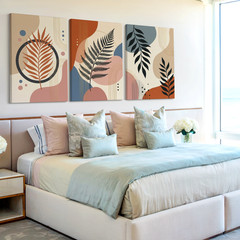 3 Pieces Modern Abstract Botanical Leaf Patterns Large Wall Art for Set Of 3