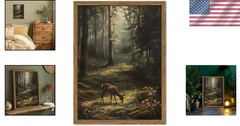 Vintage Forest Deer Canvas Wall Art – Rustic Home Decor
