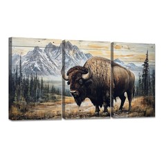 3 Piece Buffalo Canvas Wall Art American Bison Picture Large Print Wildlife W…