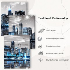 Chicago Skyline Wall Art for Living Room, Modern City Pictures Canvas Wall De…