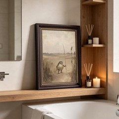 Dark Brown Framed Frog Wall Art Vintage Country Toad Canvas Prints Decor Art