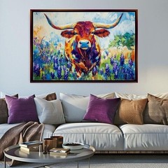 Texas Longhorn Wall Art Extra Large Canvas Print Bluebonnets Living Room Decor