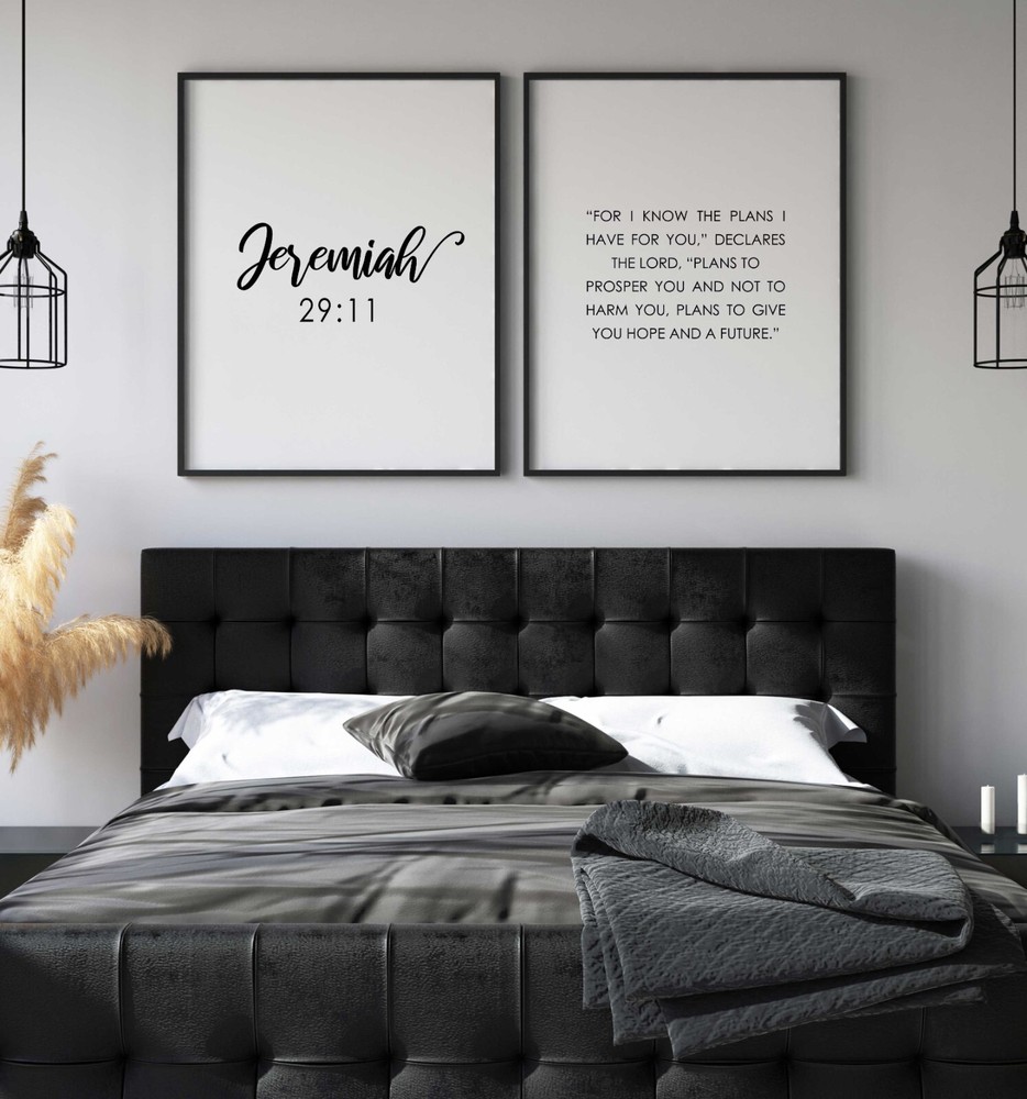 Jeremiah 29:11, Bible Verse Quote, Set of 2 Poster Prints, Home Wall Art Décor
