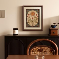 Brown Framed Canvas Wall Art, Bedroom Small Vintage Art,11x14in, Retro Sun fl…