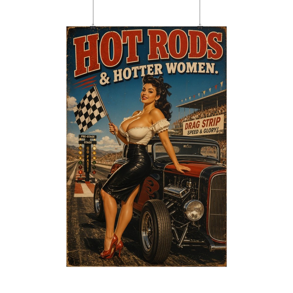 Hot Rods Hotter Women Vintage Garage Poster Sexy Girl Wall Art
