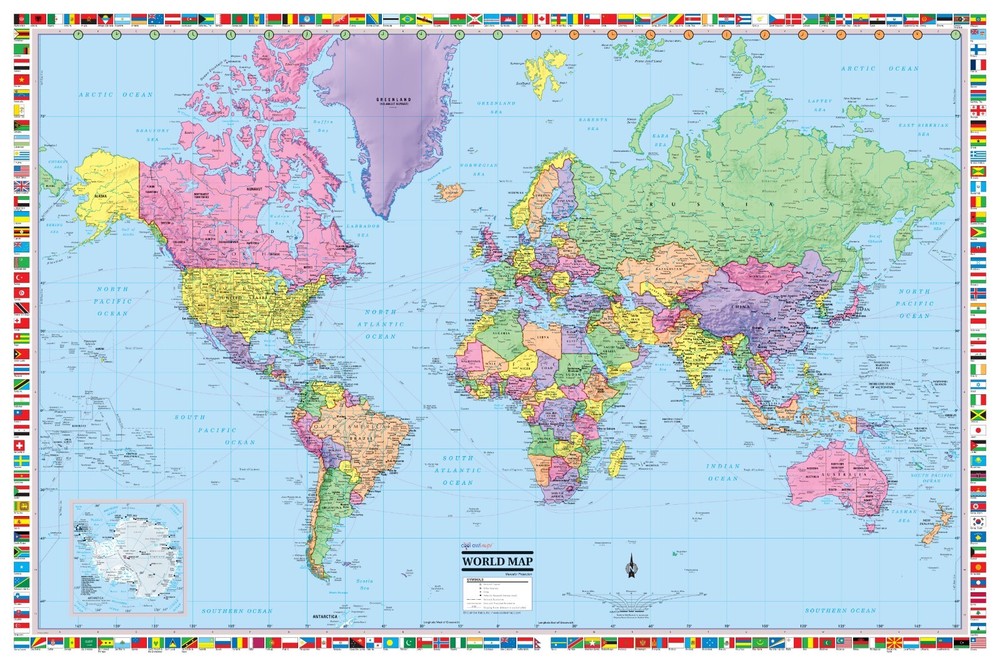 Cool Owl Maps World Map Folded Poster 24″x36″ (when unfolded)