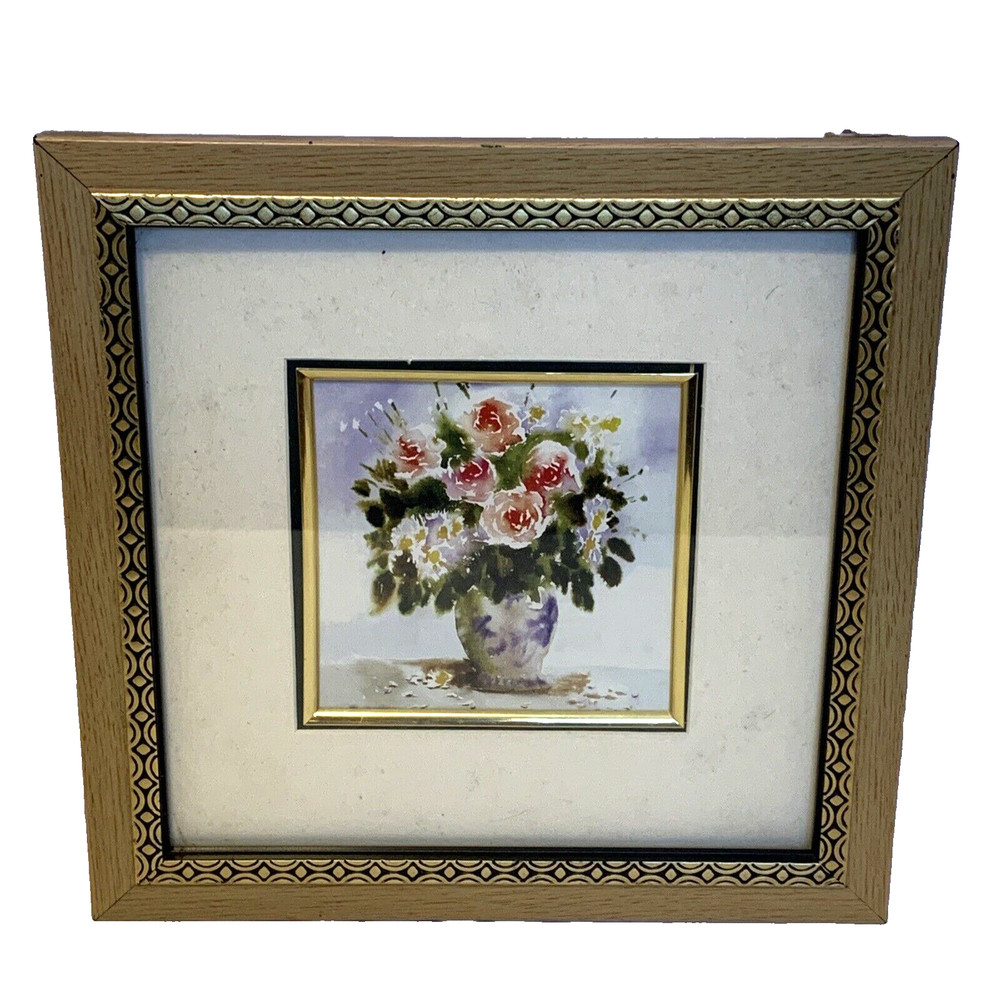 Floral Watercolor Print Framed Greenbrier International Double Matted Flower 10″