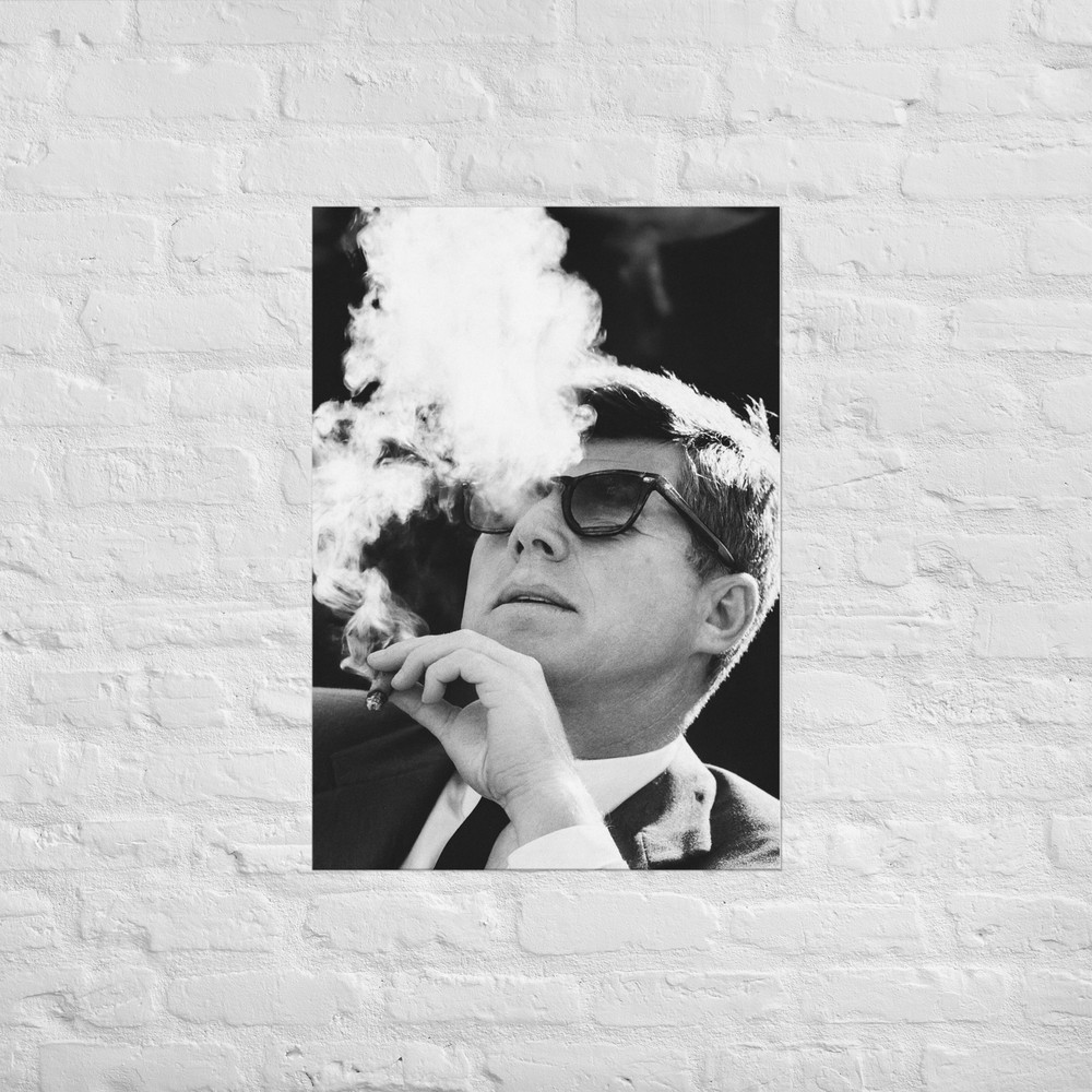 Kennedy Smoking Poster Historic Portrait of JFK JFK Cigar