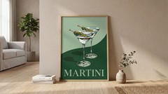 Vintage Martini Art Print Retro Cocktail Poster Mid Century Modern Wall Decor