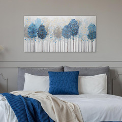 Blue and White Tree Canvas Art – Modern Forest Landscape for Home Decor 24″x48